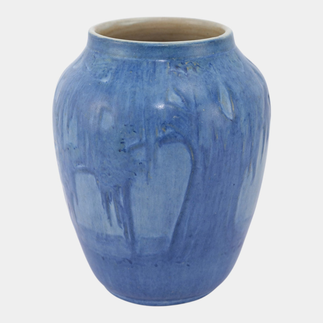 Newcomb College 1929 Vintage Arts and Crafts Pottery Blue Scenic Sail Boat Vase Bailey - Just Art Pottery