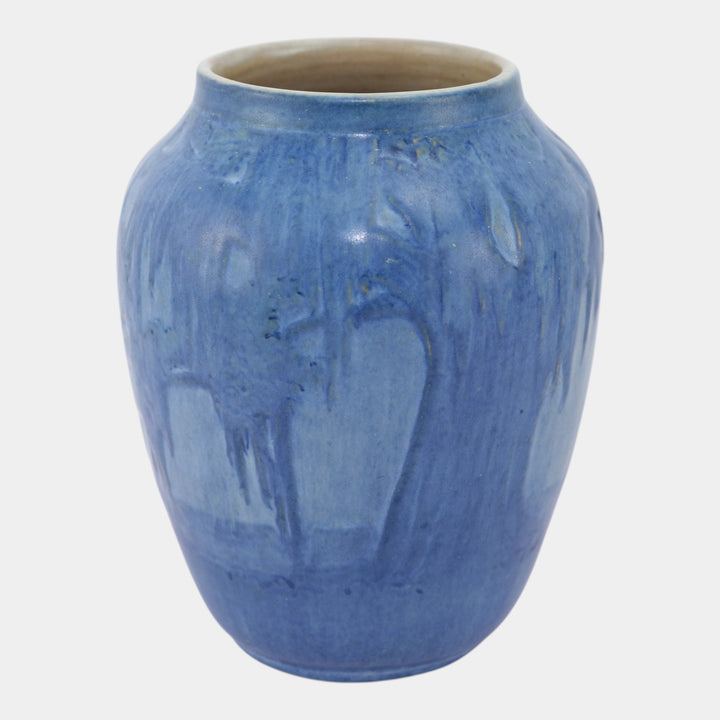 Newcomb College 1929 Vintage Arts and Crafts Pottery Blue Scenic Sail Boat Vase Bailey - Just Art Pottery