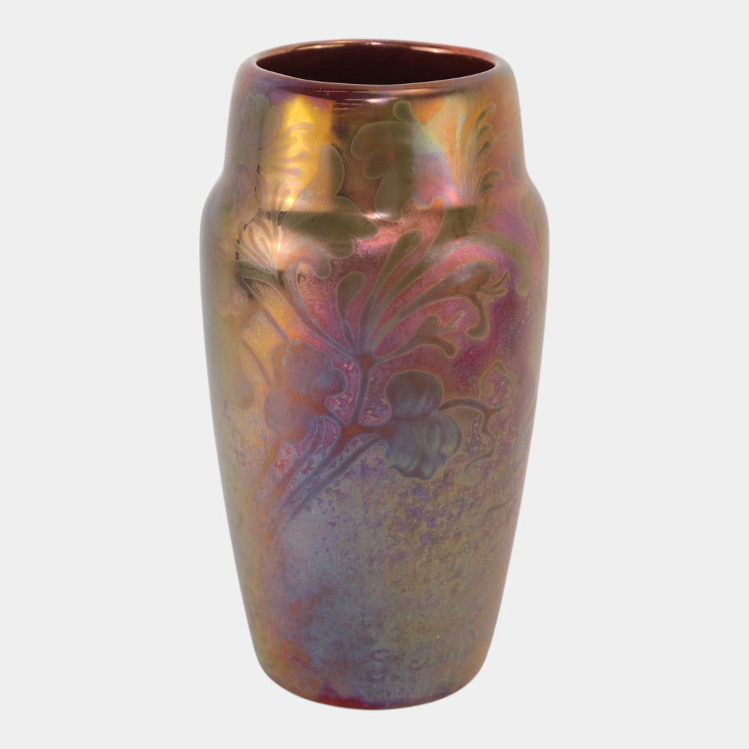 Weller Sicard 1902-07 Art Nouveau Pottery Iridescent Luster Floral Ceramic Vase - Just Art Pottery