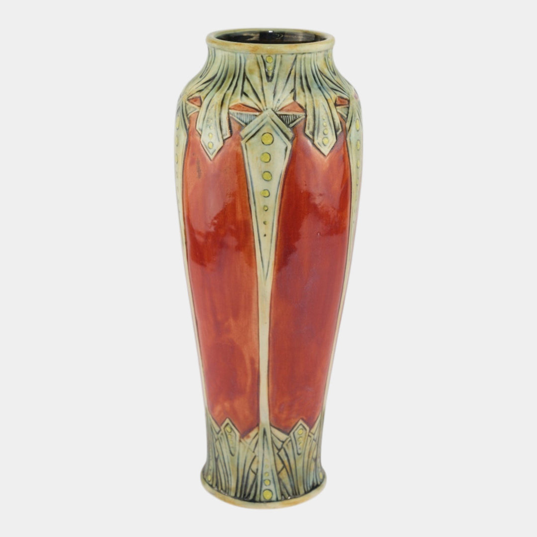 Stephanie Young 2014 Studio Art Pottery Hand Made Red Geometric Ceramic Vase