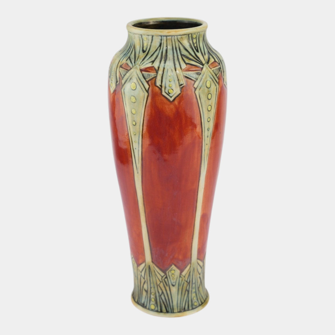 Stephanie Young 2014 Studio Art Pottery Hand Made Red Geometric Ceramic Vase