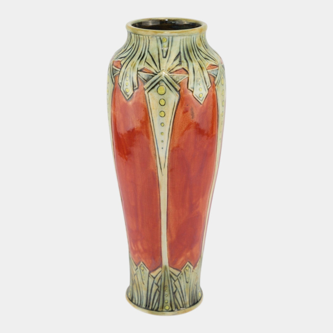 Stephanie Young 2014 Studio Art Pottery Hand Made Red Geometric Ceramic Vase