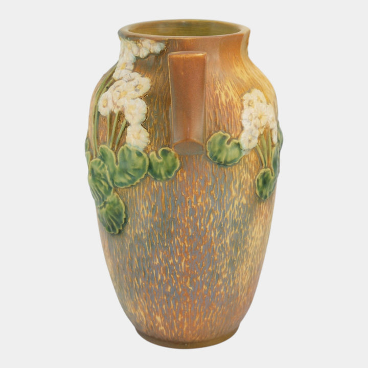 Roseville Experimental Primrose 1936 Tan Green Art Pottery Ceramic Handled Vase
