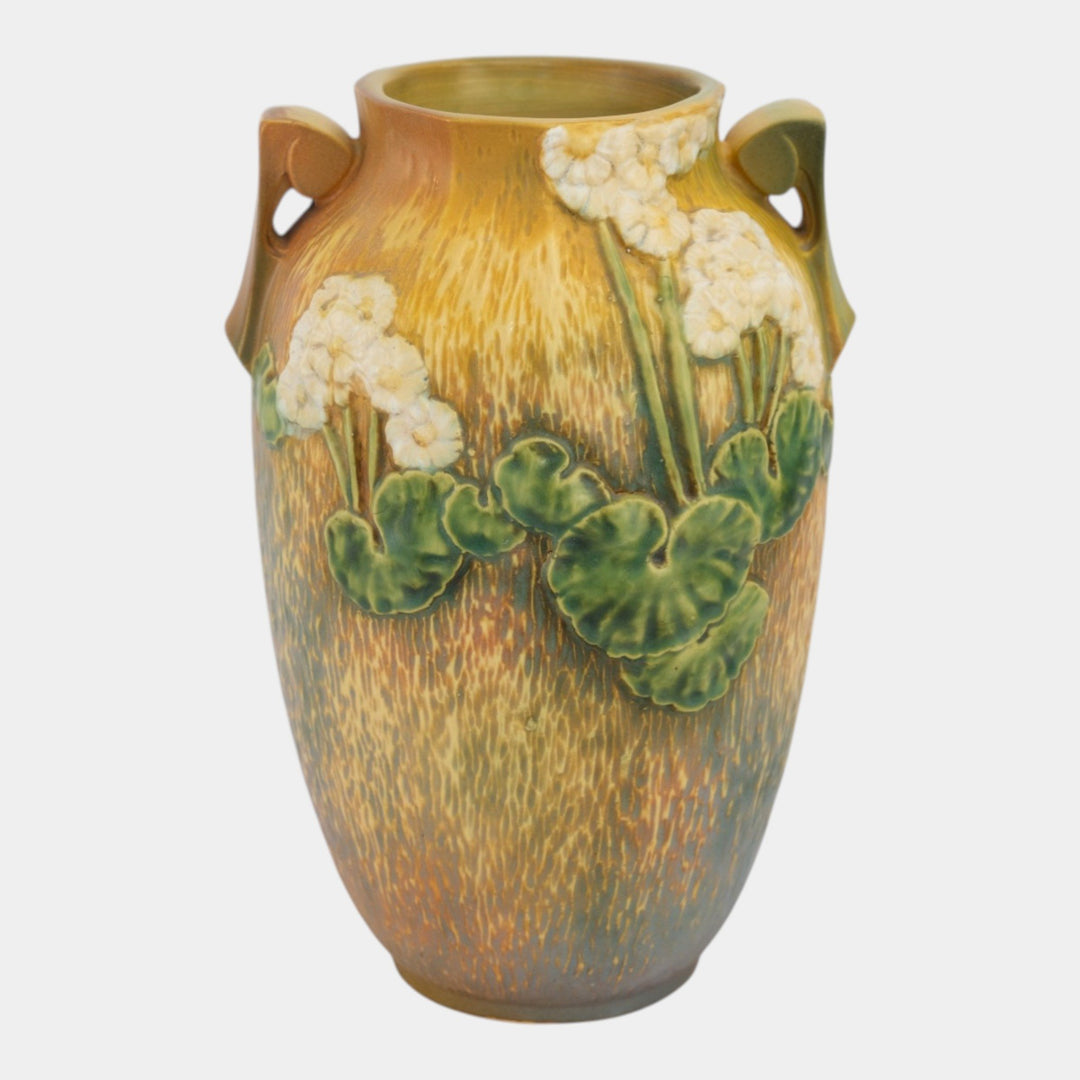 Roseville Experimental Primrose 1936 Tan Green Art Pottery Ceramic Handled Vase