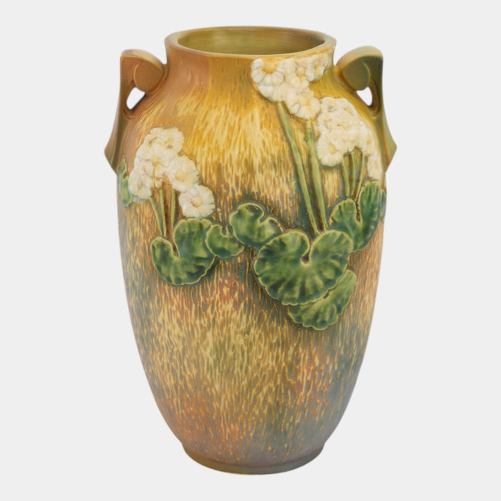 Roseville Experimental Primrose 1936 Tan Green Art Pottery Ceramic Handled Vase