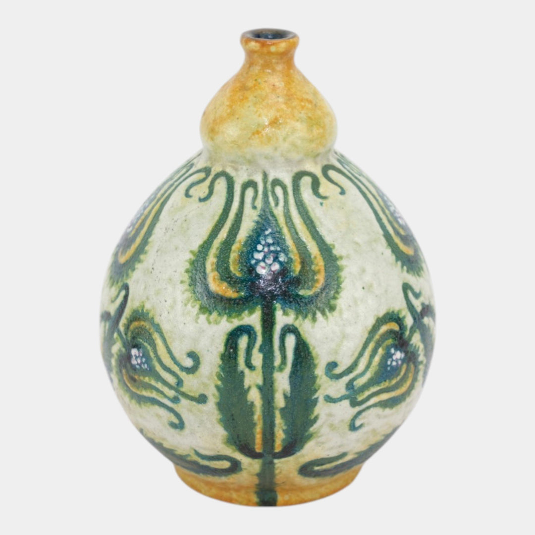 Royal Bonn Ruysdael Early 1900s German Art Nouveau Floral Motif Gourd Bud Vase - Just Art Pottery