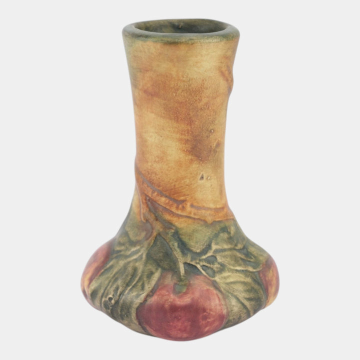 Weller Baldin 1915-20 Vintage Art Pottery Brown Green Red Apple Ceramic Bud Vase - Just Art Pottery