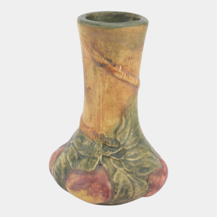 Weller Baldin 1915-20 Vintage Art Pottery Brown Green Red Apple Ceramic Bud Vase - Just Art Pottery