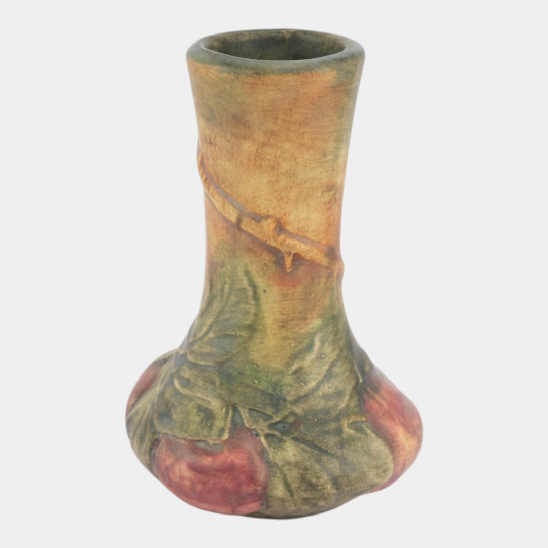 Weller Baldin 1915-20 Vintage Art Pottery Brown Green Red Apple Ceramic Bud Vase - Just Art Pottery