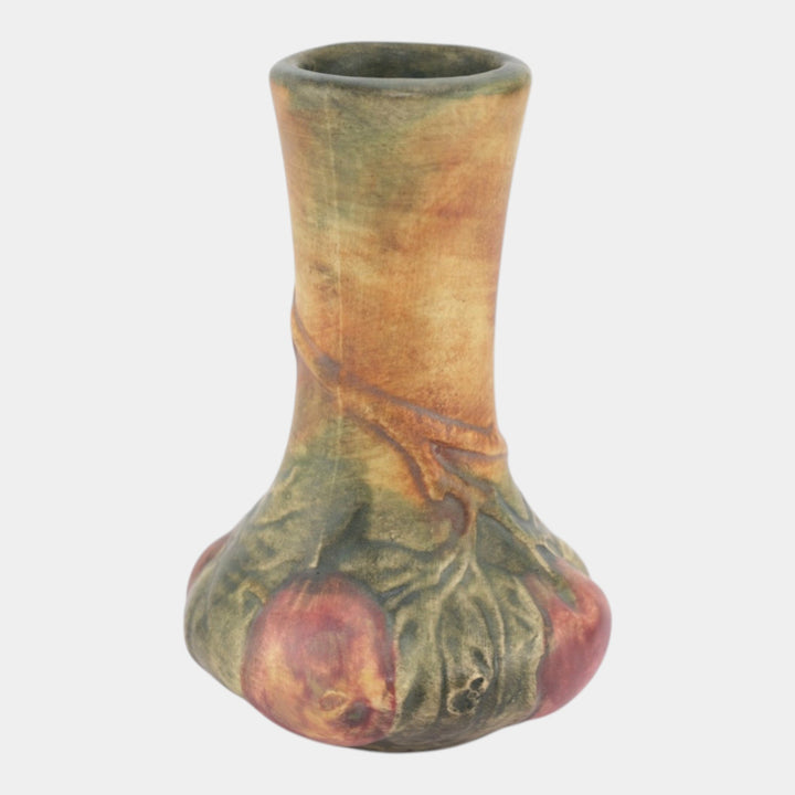 Weller Baldin 1915-20 Vintage Art Pottery Brown Green Red Apple Ceramic Bud Vase - Just Art Pottery