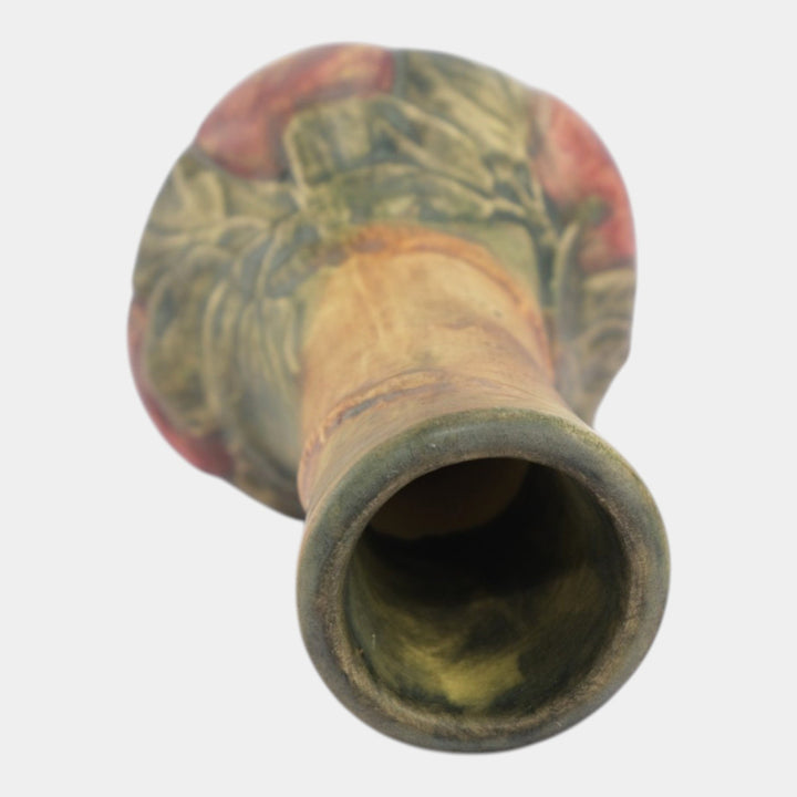 Weller Baldin 1915-20 Vintage Art Pottery Brown Green Red Apple Ceramic Bud Vase - Just Art Pottery