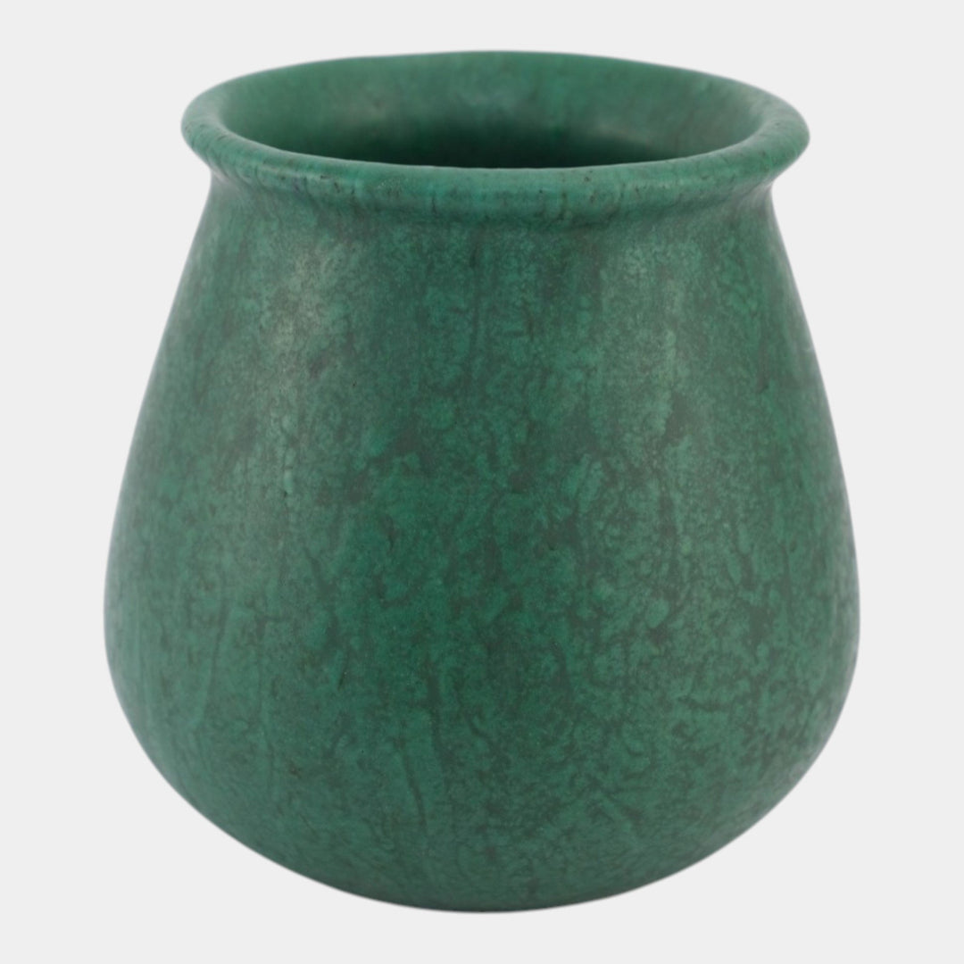 Roseville Matte Green Vintage Art And Crafts Pottery Mottled Green Ceramic Vase - Just Art Pottery