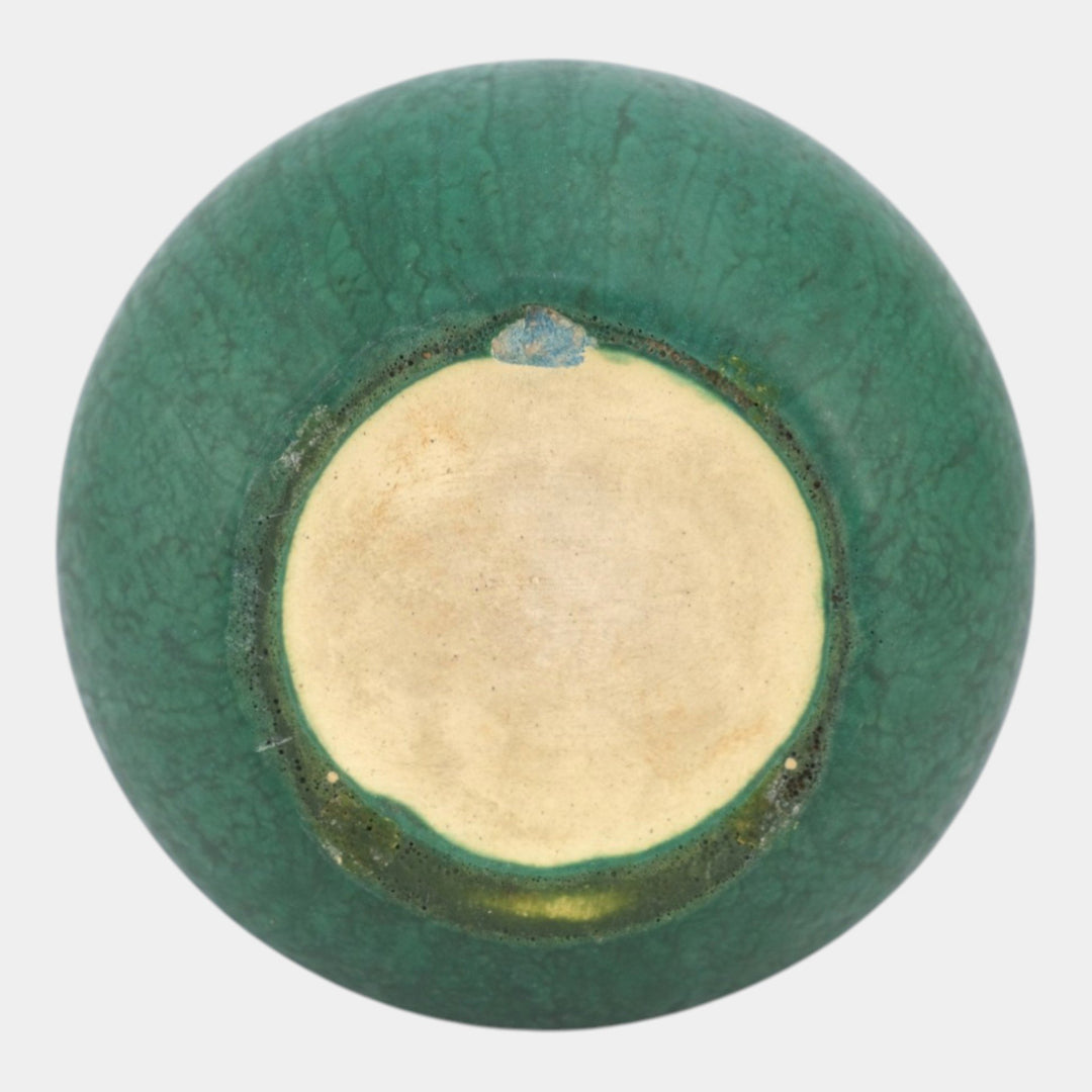 Roseville Matte Green Vintage Art And Crafts Pottery Mottled Green Ceramic Vase - Just Art Pottery