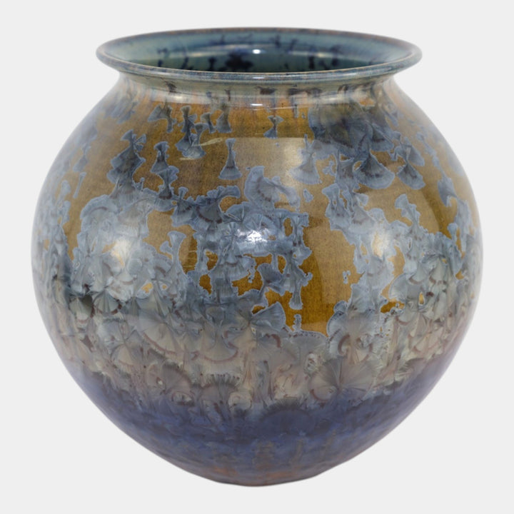 Bill Campbell Studio Art Pottery Crystalline Blue Brown Large Bulbous Vase - Just Art Pottery
