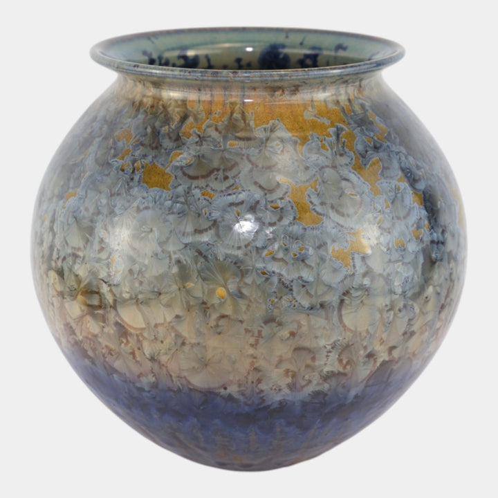 Bill Campbell Studio Art Pottery Crystalline Blue Brown Large Bulbous Vase - Just Art Pottery