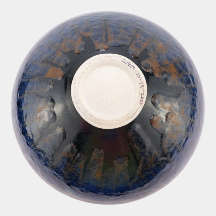 Bill Campbell Studio Art Pottery Crystalline Blue Brown Large Bulbous Vase - Just Art Pottery