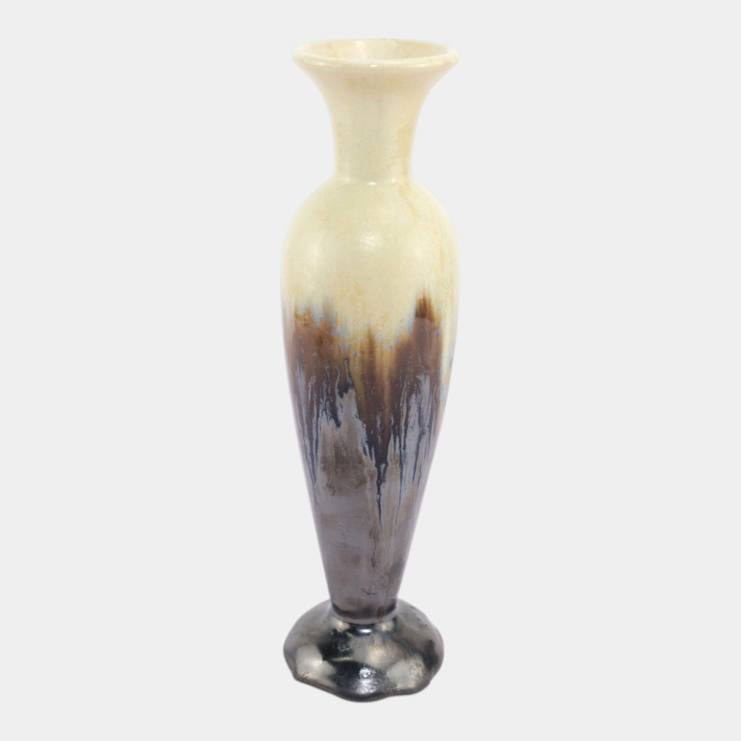 Fulper 1917-1934 Arts And Crafts Pottery Ivory Brown Drip Ceramic Bud Vase 668 - Just Art Pottery