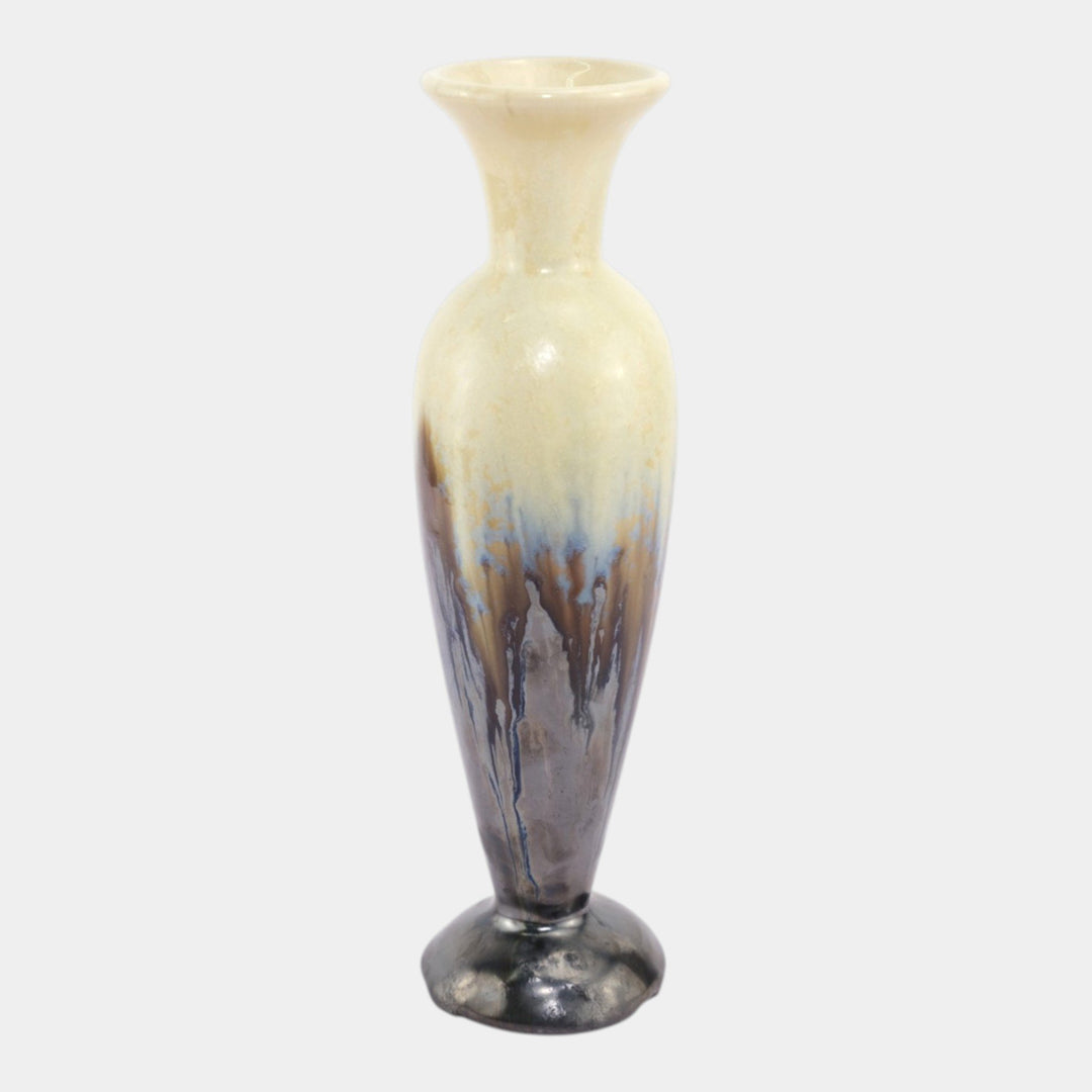 Fulper 1917-1934 Arts And Crafts Pottery Ivory Brown Drip Ceramic Bud Vase 668 - Just Art Pottery
