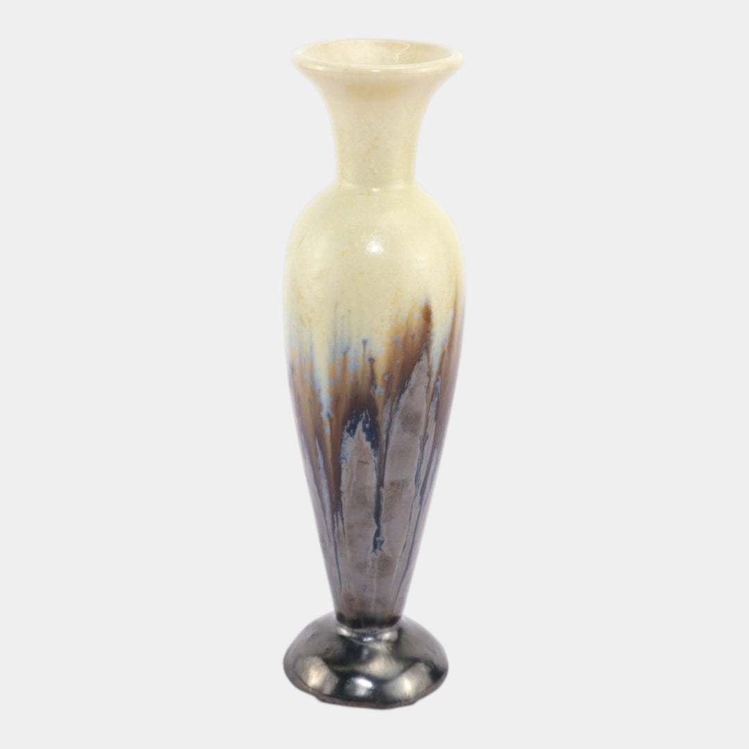 Fulper 1917-1934 Arts And Crafts Pottery Ivory Brown Drip Ceramic Bud Vase 668 - Just Art Pottery