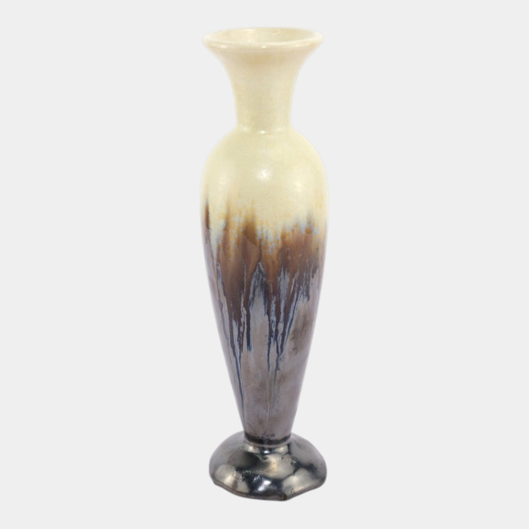 Fulper 1917-1934 Arts And Crafts Pottery Ivory Brown Drip Ceramic Bud Vase 668 - Just Art Pottery