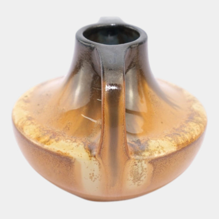 Fulper 1917-1934 Arts And Crafts Pottery Cat's Eye Flambe Rim Handled Vase 701 - Just Art Pottery