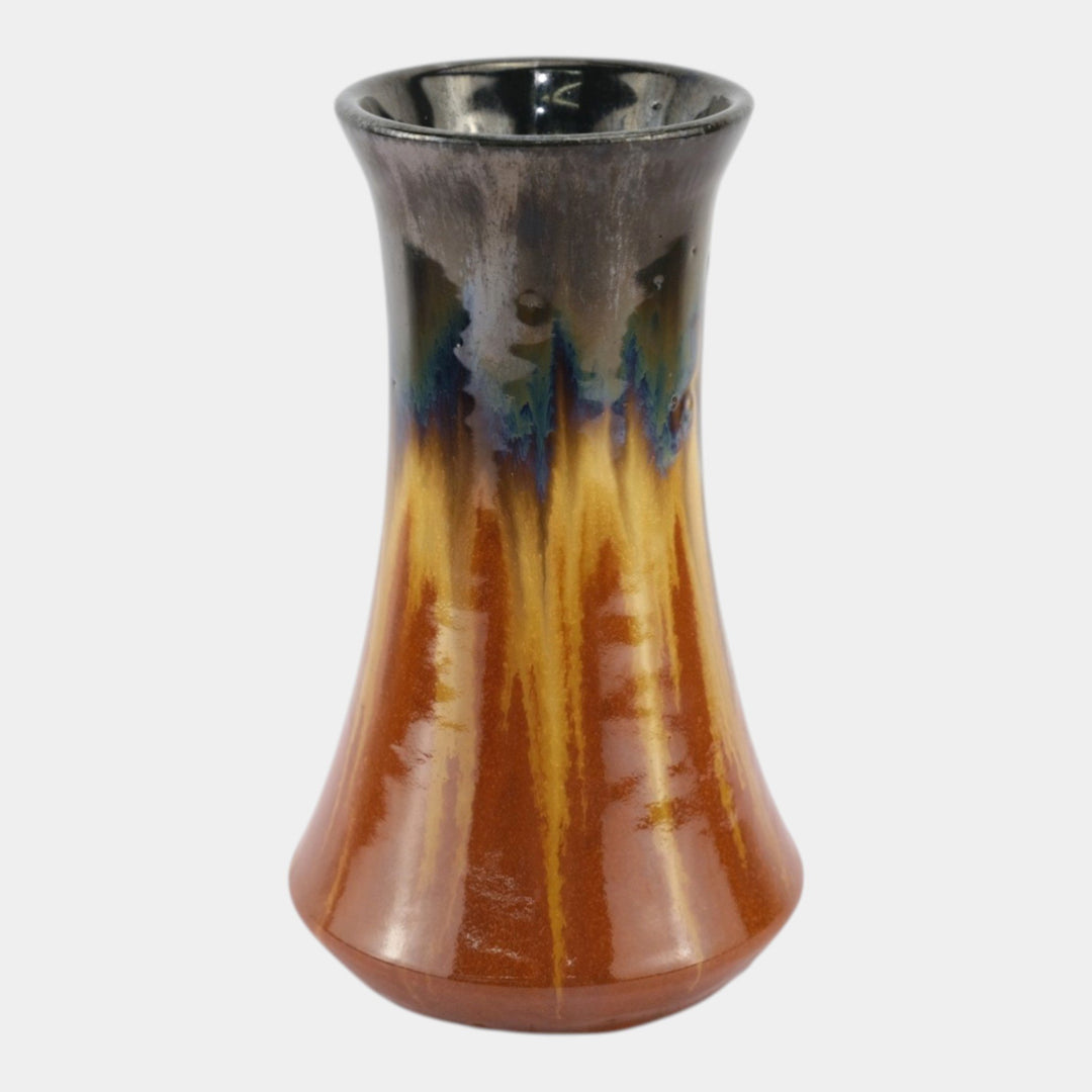 Fulper 1917-1934 Arts And Crafts Pottery Brown Black Flambe Flared Vase 483 - Just Art Pottery