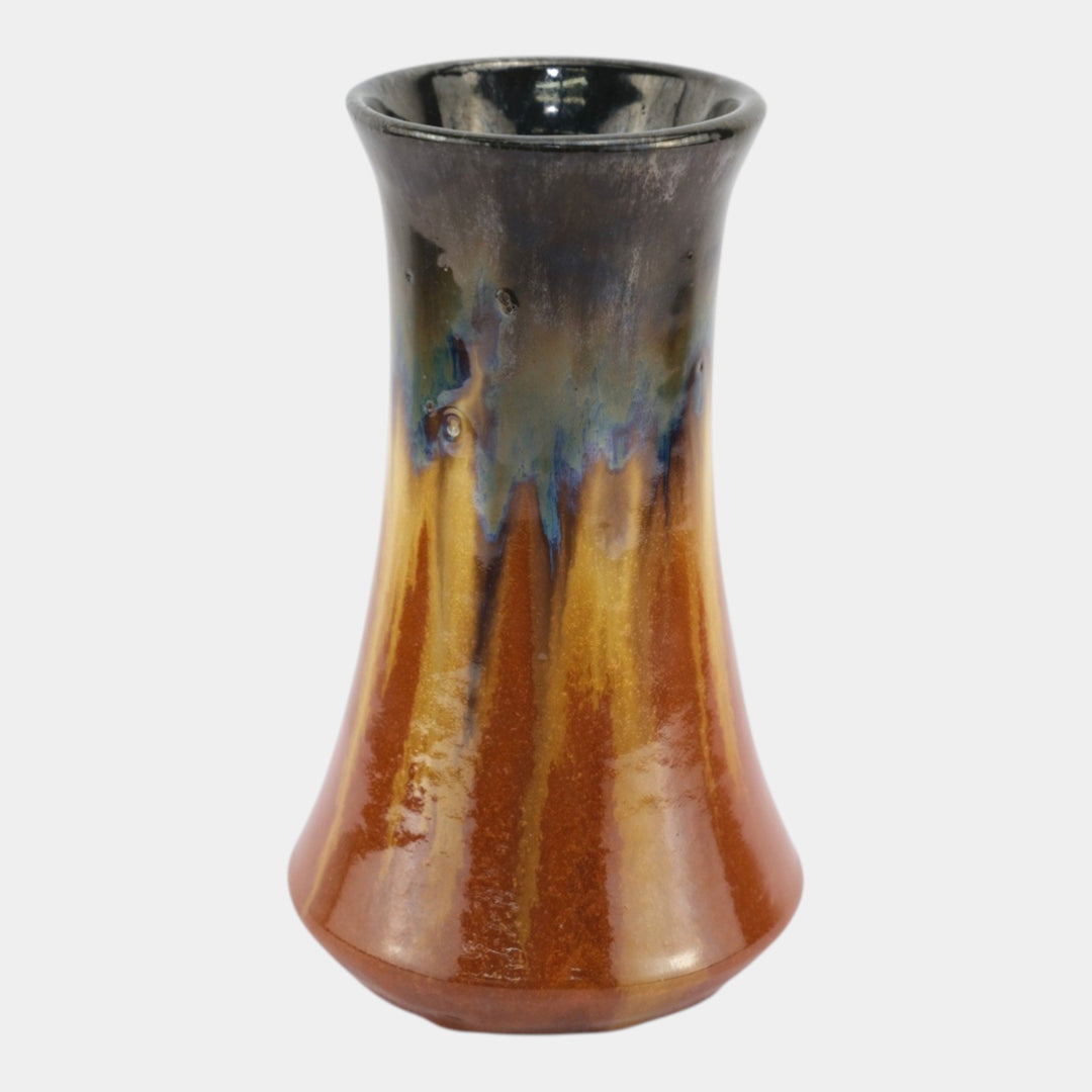 Fulper 1917-1934 Arts And Crafts Pottery Brown Black Flambe Flared Vase 483 - Just Art Pottery
