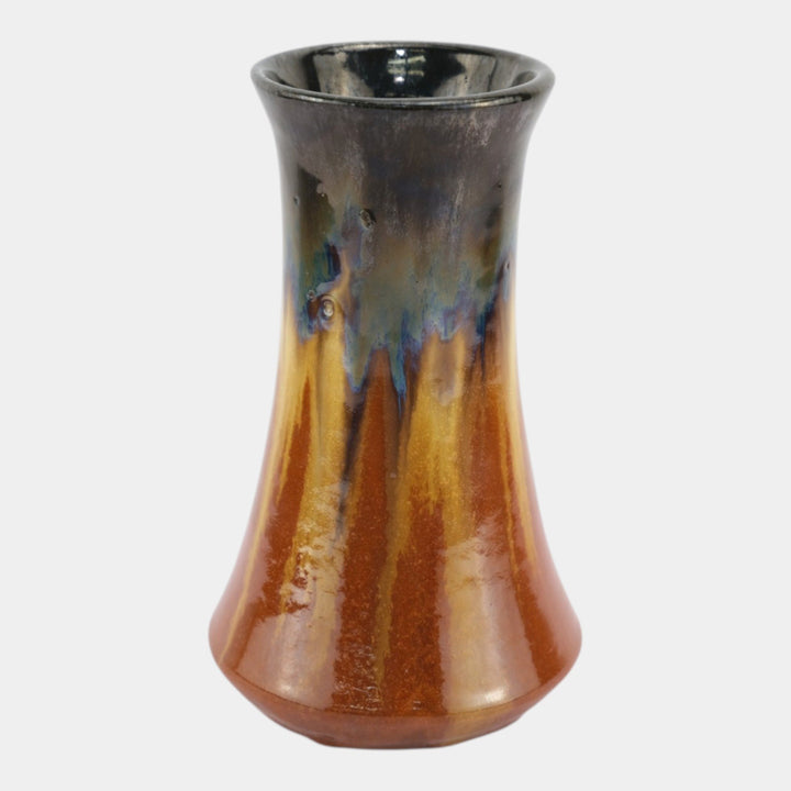 Fulper 1917-1934 Arts And Crafts Pottery Brown Black Flambe Flared Vase 483 - Just Art Pottery