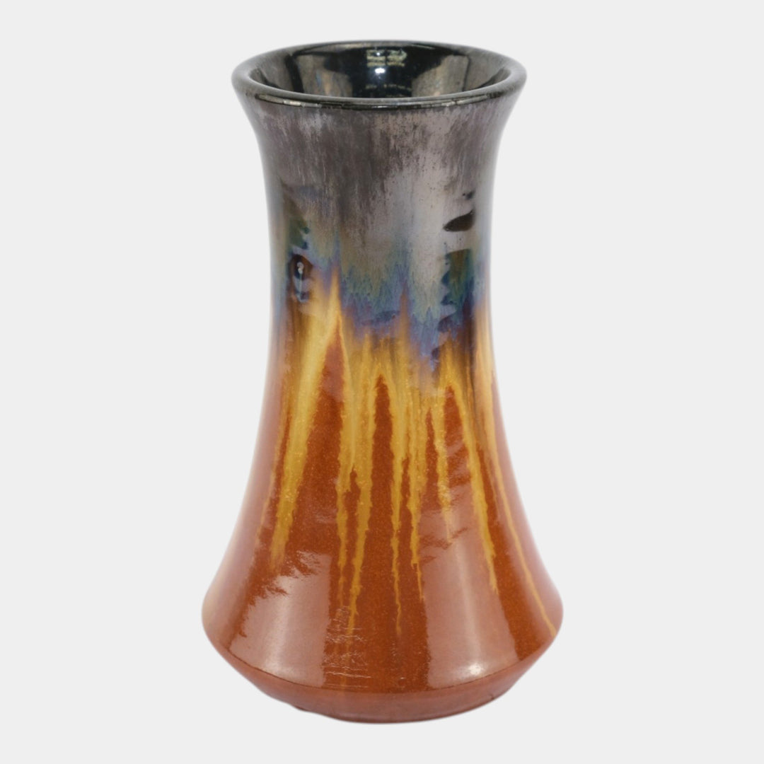 Fulper 1917-1934 Arts And Crafts Pottery Brown Black Flambe Flared Vase 483 - Just Art Pottery