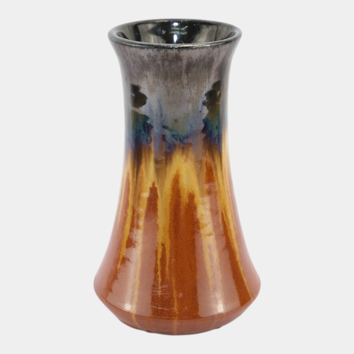 Fulper 1917-1934 Arts And Crafts Pottery Brown Black Flambe Flared Vase 483 - Just Art Pottery
