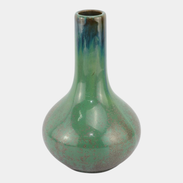 Fulper 1917-1934 Arts And Crafts Pottery Green Flambe Ceramic Bottle Vase 475 - Just Art Pottery