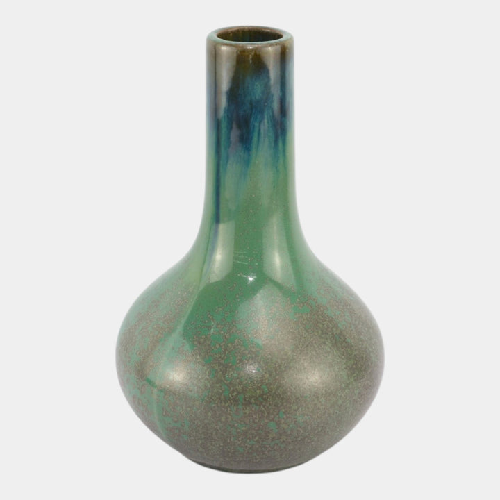 Fulper 1917-1934 Arts And Crafts Pottery Green Flambe Ceramic Bottle Vase 475 - Just Art Pottery