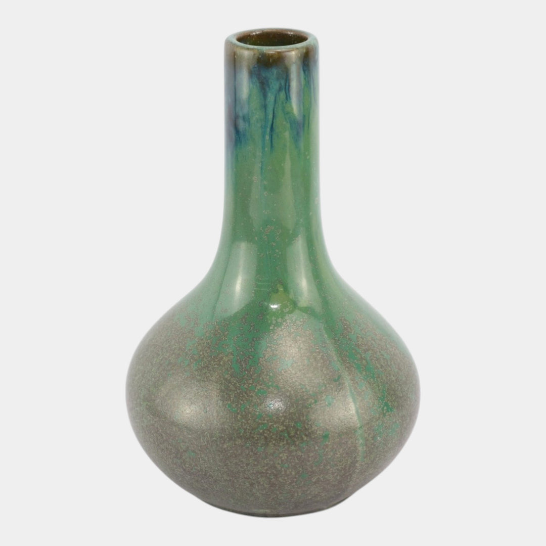 Fulper 1917-1934 Arts And Crafts Pottery Green Flambe Ceramic Bottle Vase 475 - Just Art Pottery