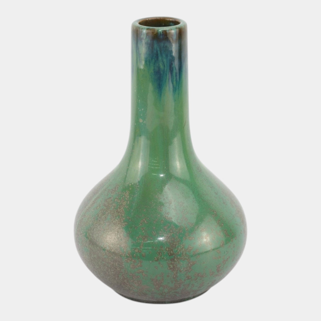 Fulper 1917-1934 Arts And Crafts Pottery Green Flambe Ceramic Bottle Vase 475 - Just Art Pottery