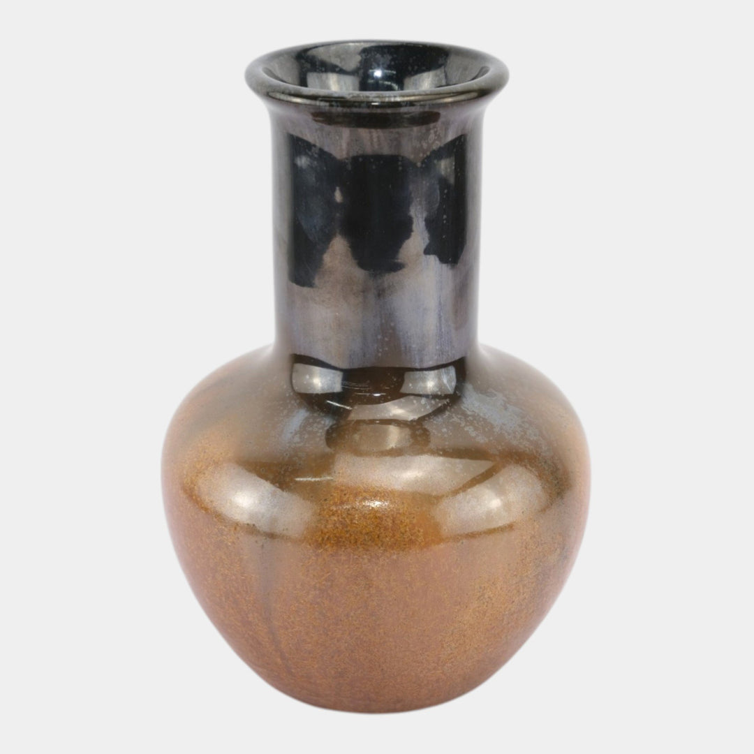 Fulper 1917-1934 Arts And Crafts Pottery Copper Dust Mirror Black Vase 644 - Just Art Pottery