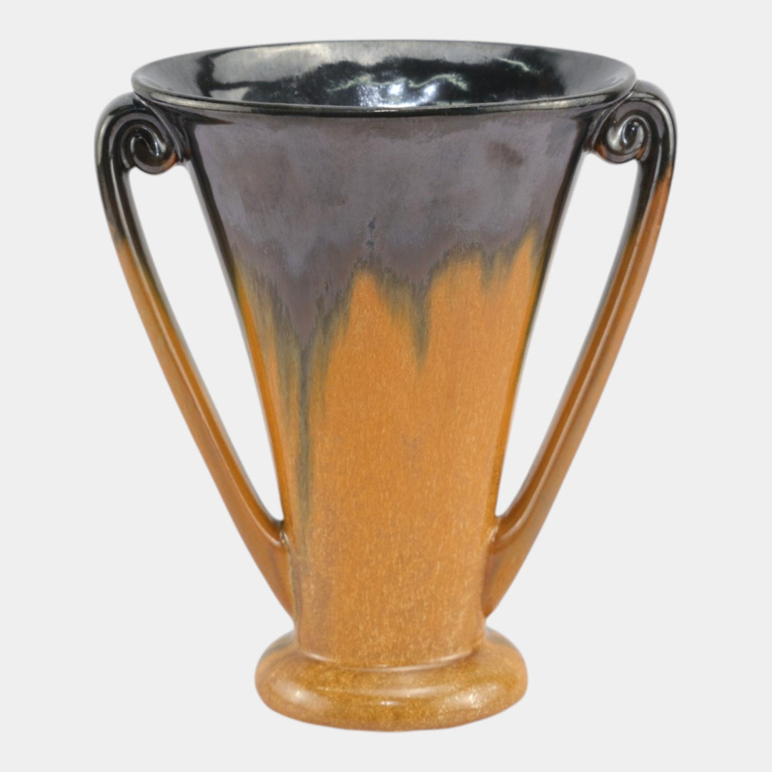 Fulper 1917-1934 Arts And Crafts Pottery Brown Black Ceramic Handled Vase 724 - Just Art Pottery