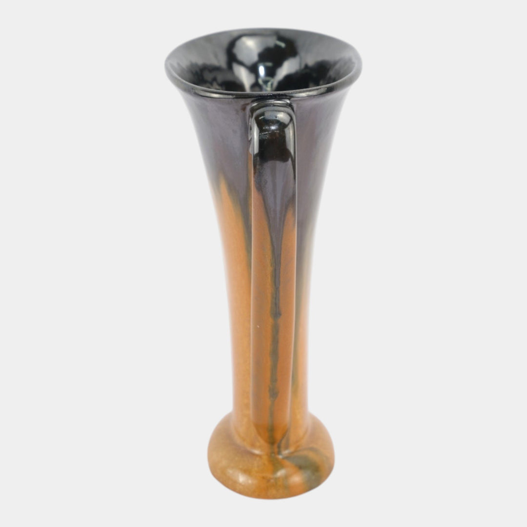 Fulper 1917-1934 Arts And Crafts Pottery Brown Black Ceramic Handled Vase 724 - Just Art Pottery