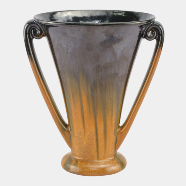Fulper 1917-1934 Arts And Crafts Pottery Brown Black Ceramic Handled Vase 724 - Just Art Pottery
