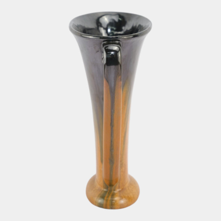 Fulper 1917-1934 Arts And Crafts Pottery Brown Black Ceramic Handled Vase 724 - Just Art Pottery