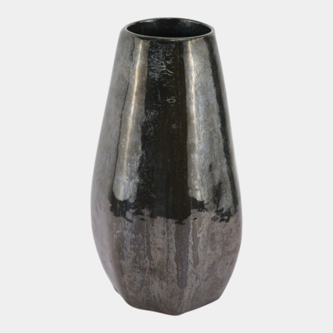 Fulper 1917-1934 Art Pottery Mirrored Black Seven Sided Vase 509