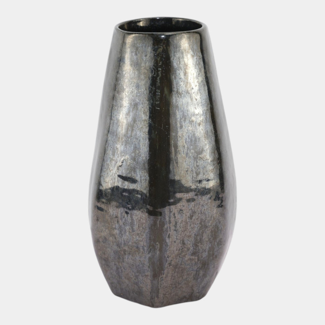 Fulper 1917-1934 Art Pottery Mirrored Black Seven Sided Vase 509