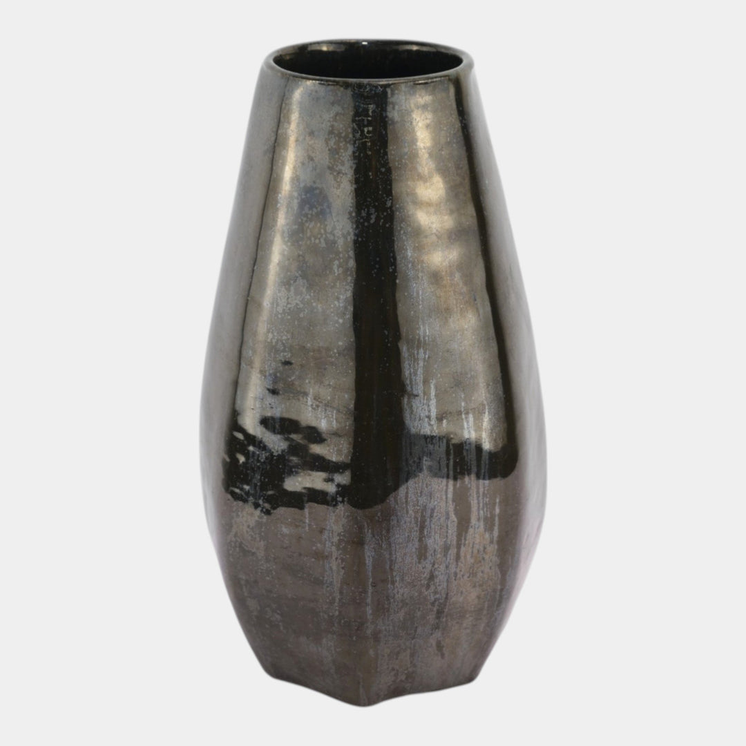 Fulper 1917-1934 Arts And Crafts Pottery Mirrored Black Seven Sided Vase 509 - Just Art Pottery