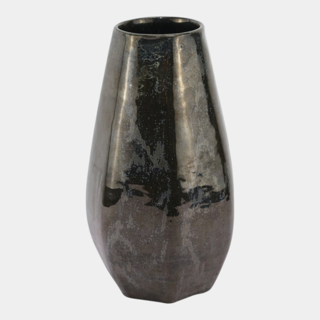 Fulper 1917-1934 Arts And Crafts Pottery Mirrored Black Seven Sided Vase 509 - Just Art Pottery