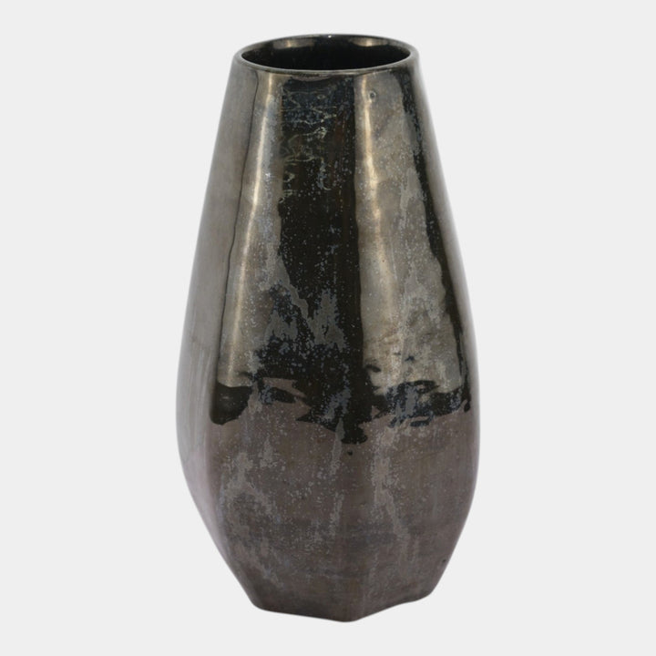 Fulper 1917-1934 Arts And Crafts Pottery Mirrored Black Seven Sided Vase 509 - Just Art Pottery