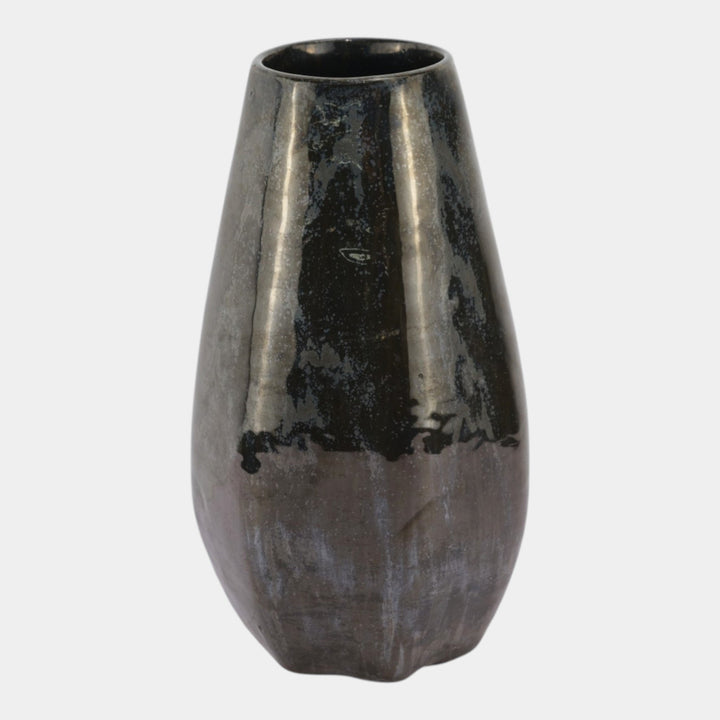 Fulper 1917-1934 Arts And Crafts Pottery Mirrored Black Seven Sided Vase 509 - Just Art Pottery