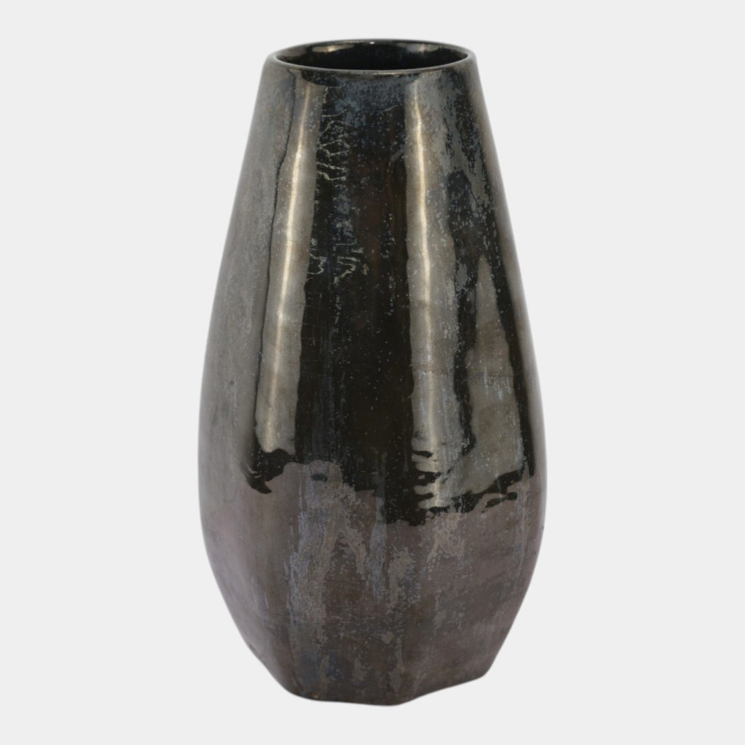 Fulper 1917-1934 Arts And Crafts Pottery Mirrored Black Seven Sided Vase 509 - Just Art Pottery