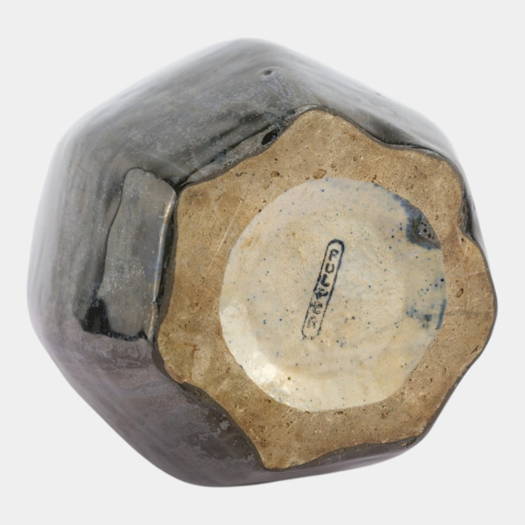 Fulper 1917-1934 Arts And Crafts Pottery Mirrored Black Seven Sided Vase 509 - Just Art Pottery