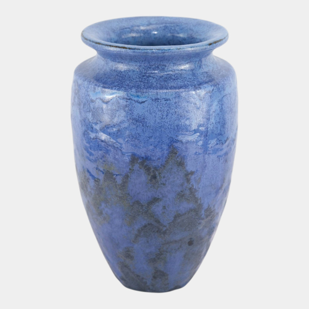 Fulper 1917-1927 Arts And Crafts Pottery Mottled Blue Black Bullet Vase 523 - Just Art Pottery