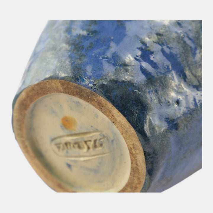 Fulper 1917-1927 Arts And Crafts Pottery Mottled Blue Black Bullet Vase 523 - Just Art Pottery