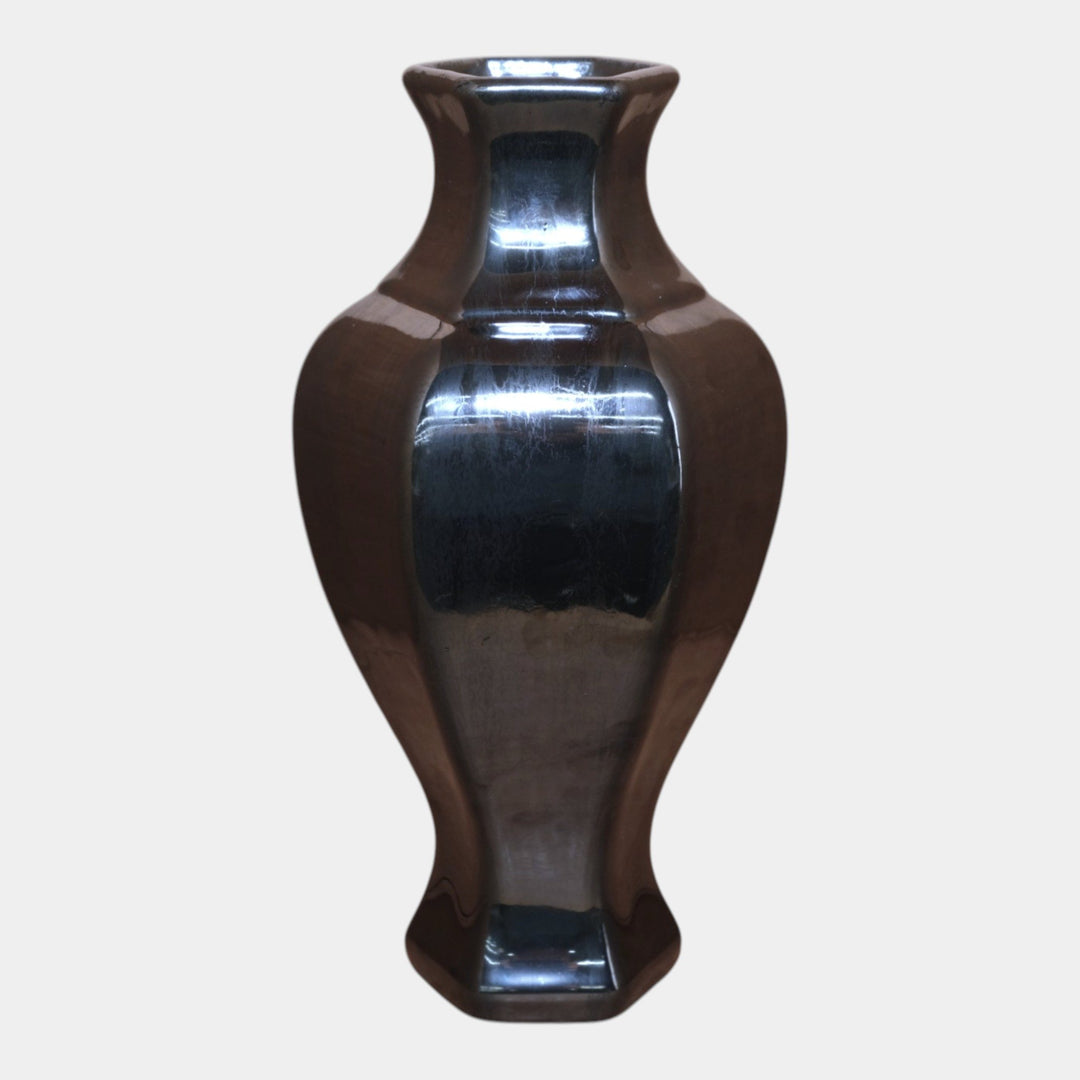 Fulper 1917-1927 Arts And Crafts Pottery Mirrored Black Six Sided Vase 660 - Just Art Pottery